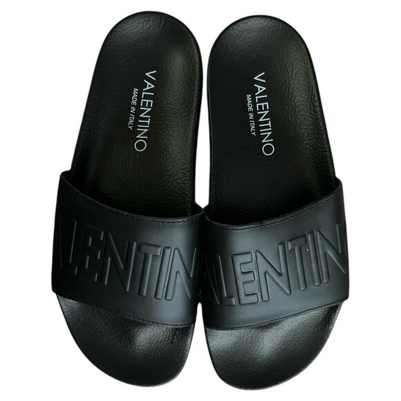 Valentino Black Logo Giano Leather Slide Sandals, IT41/US8 - Picture 1 of 8